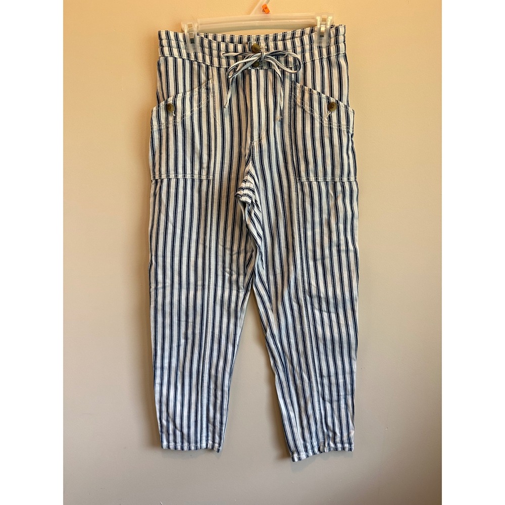 American Eagle Blue White Striped Utility Pants High Rise Drawstring 4 Regular